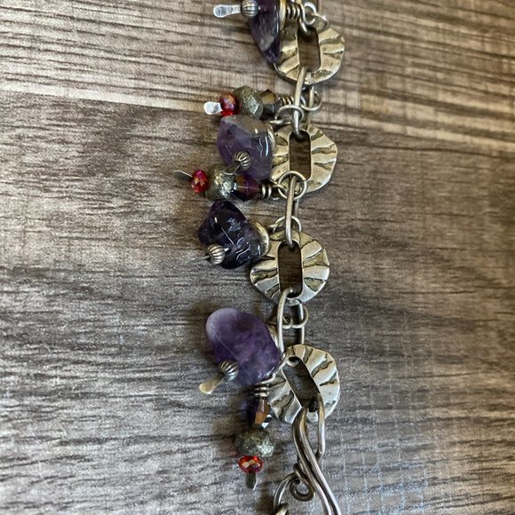 Handmade Bracelet - Purple Stones, Beads & Silver Accents 7.5" Artisan Jewelry - Picture 4 of 6